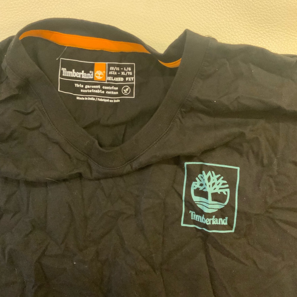 Timberland Black boxy Tee with Teal Logo size L